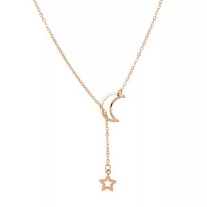 New Moon Star Gold Color Adjustable Chain Necklace